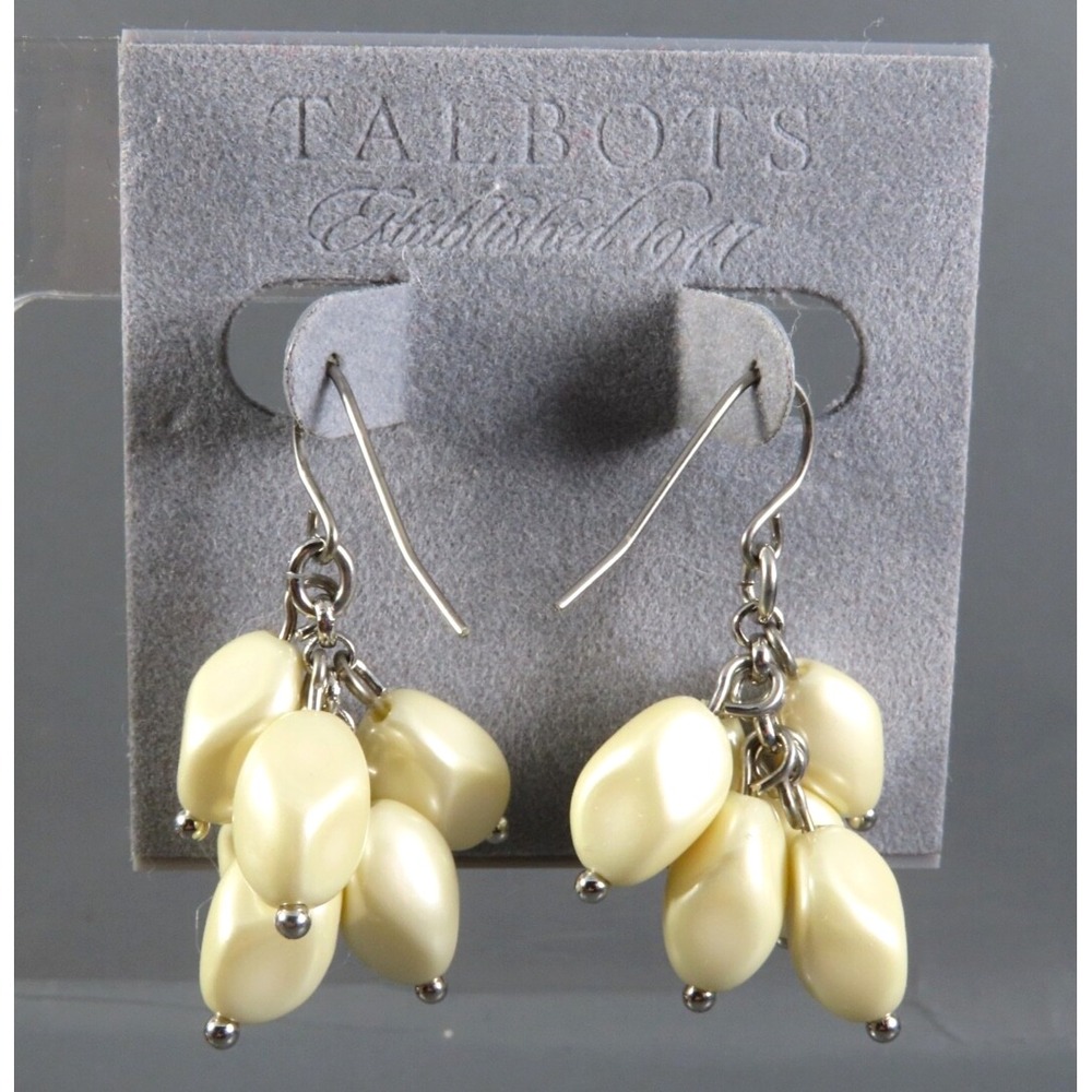 New TALBOTS DANGLE EARRINGS Cream Faux Baroque Pearls SILVER TONE Cluster Beaded